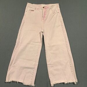 Risen Jeans Womens 15/32 Light Pink Wide Leg High Rise Raw Hem Acid Wash Jeans